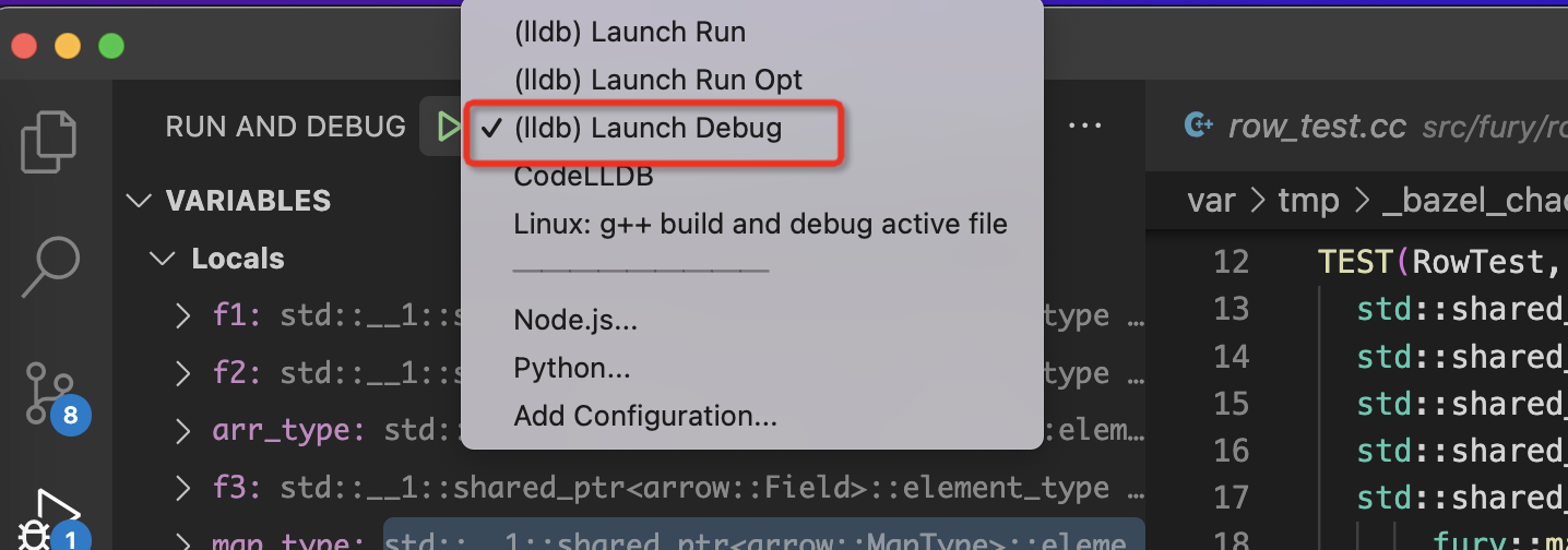 select correct debug/run options